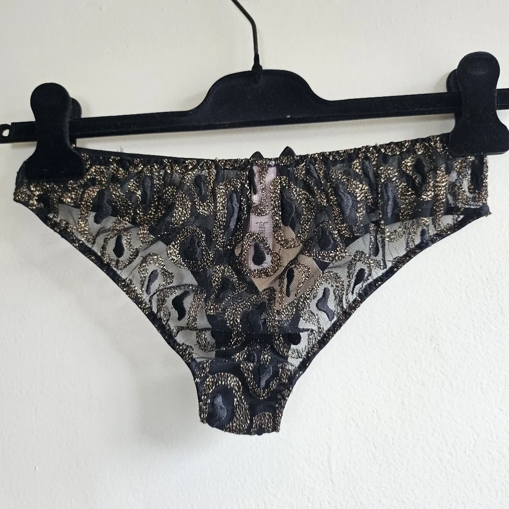 New Agent Provocateur Gina Leopard Print Black/Gold Brief Panties AP 3/Medium